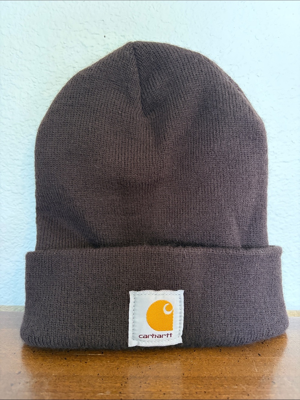 Carhartt Brown Cuffed Knit Beanie with Brand Patch